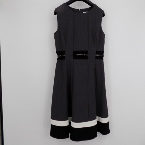 Calvin Klein Dresses & Skirts - Calvin Klein Women Gray Belted Lined Sleeveless Fit and Flare Dress Size 4